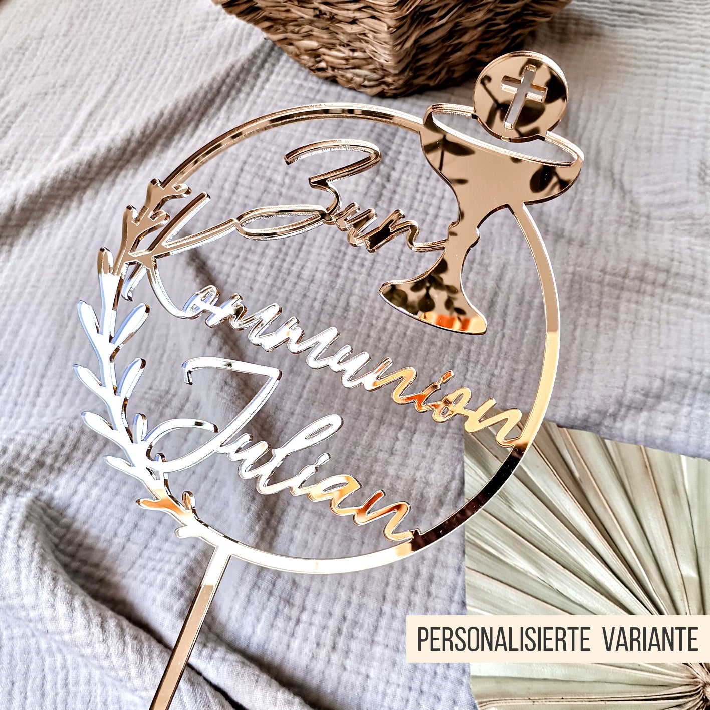 Cake Topper Kommunion | Taufe | Firmung * Kelch mit Hostie im Kranz * 3 Designs * SVG Laserdatei