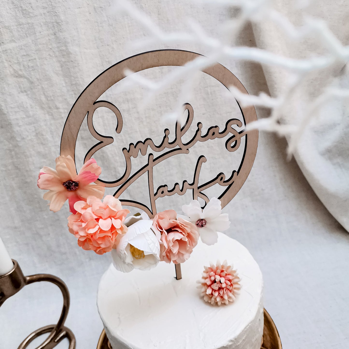 Cake Topper Blütenzauber * Taufe | Kommunion | Firmung * personalisiert mit Namen * Holz