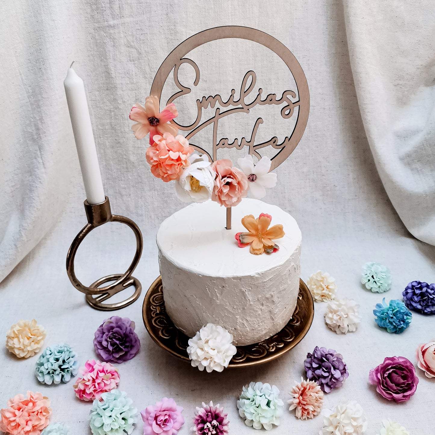 Cake Topper Blütenzauber * Taufe | Kommunion | Firmung * personalisiert mit Namen * Holz