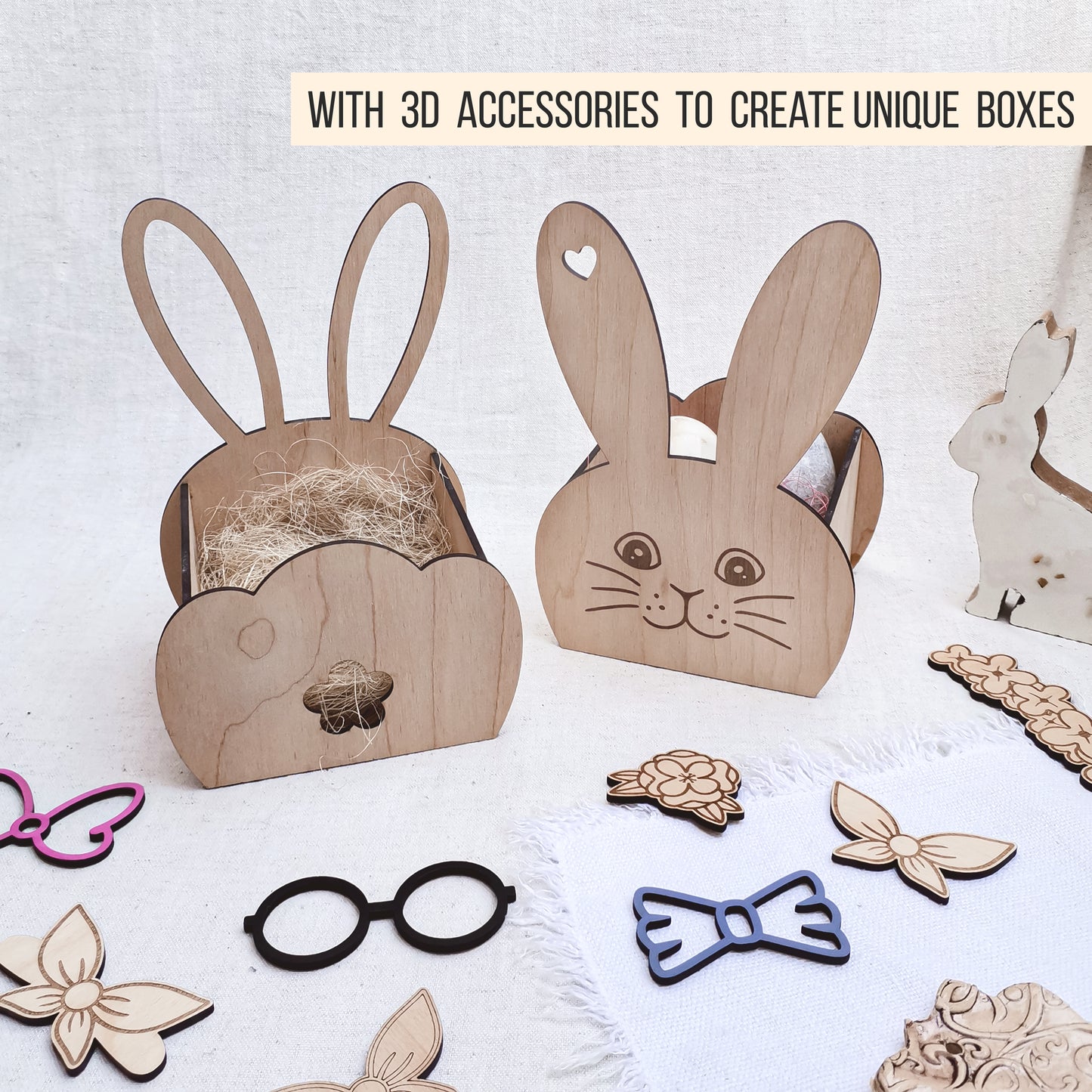 Osterhase Box * Osterkorb mit 3D Zubehör * personalisierbar * 3mm | 4mm * Bundle * SVG Laserdatei