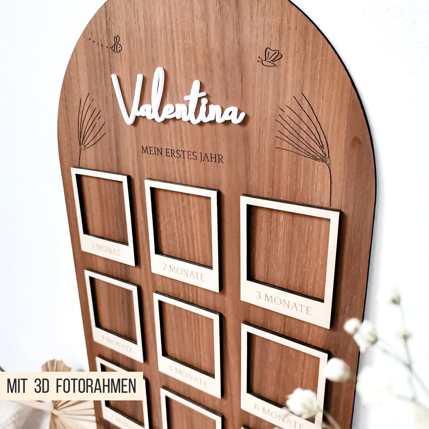 Fototafel | Meilensteintafel * Baby - Mein erstes Jahr * Design Blumenwiese * SVG Laserdatei