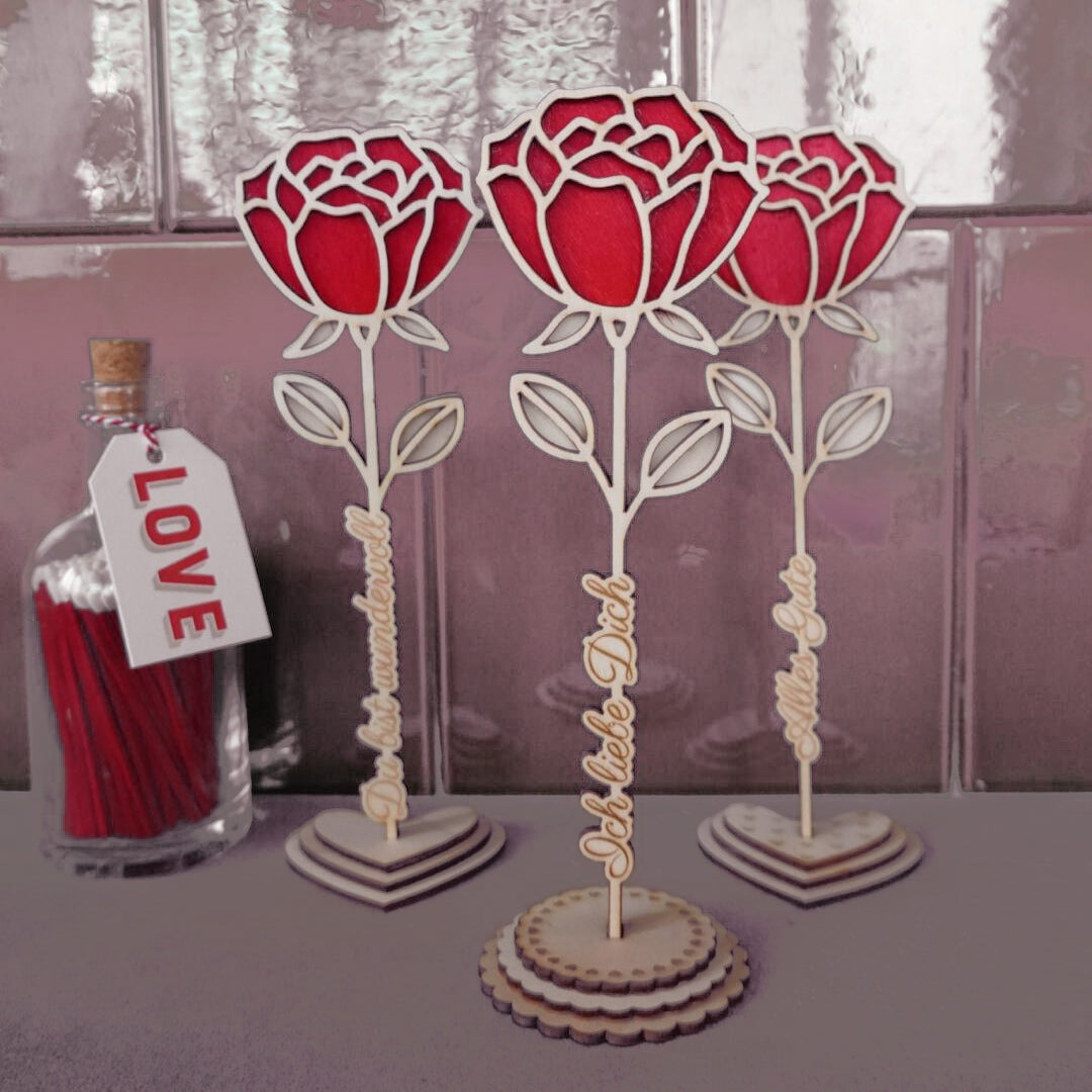 Rosen mit Gravur & Halter * Muttertag | Geburtstag | Valentinstag * Bundle * SVG Laserdatei