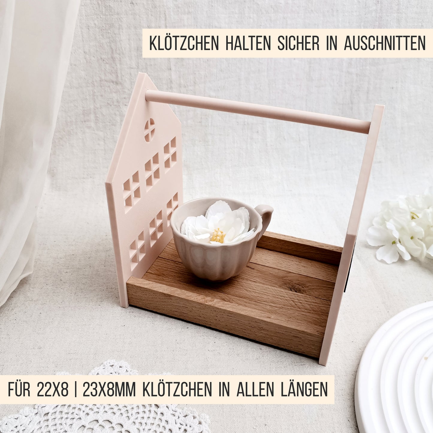 Etagere für Klötzchen * Haus Tragerl Geschenk Box * 22x8mm | 23x8mm * STL + 3MF 3D Druckdatei