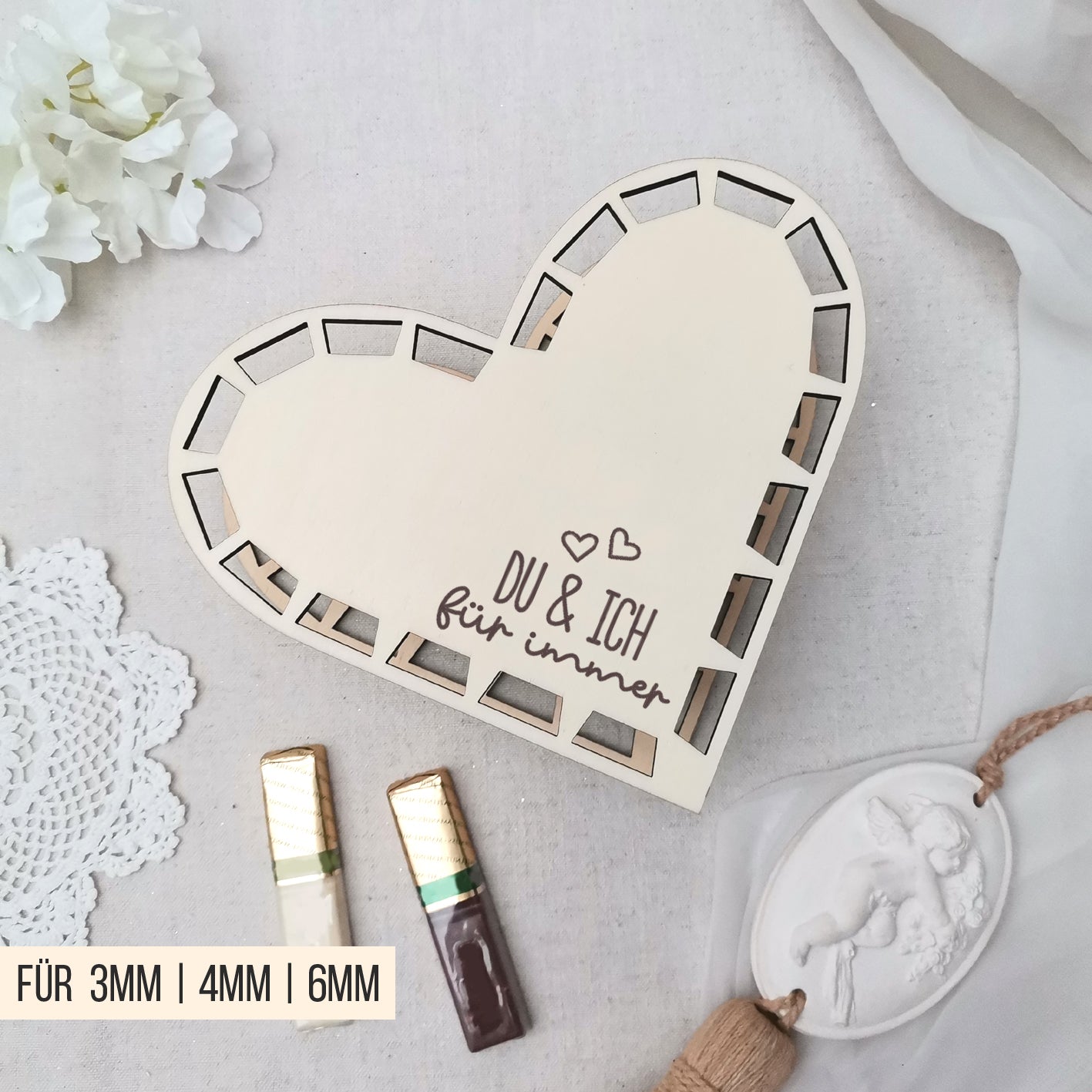 Herz Aufsteller für goldene Schokoriegel * Valentinstag & Hochzeit * 3mm | 4mm | 6mm * Bundle * SVG Laserdatei