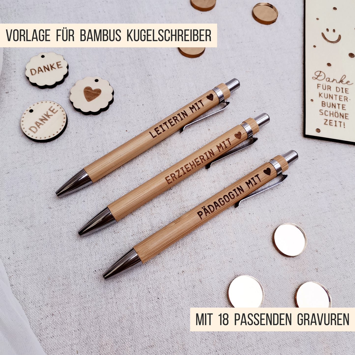 Kugelschreiber Halter & Kugelschreiber Gravuren * Geschenk für Erzieher | Lehrer * Bundle SVG Laserdatei