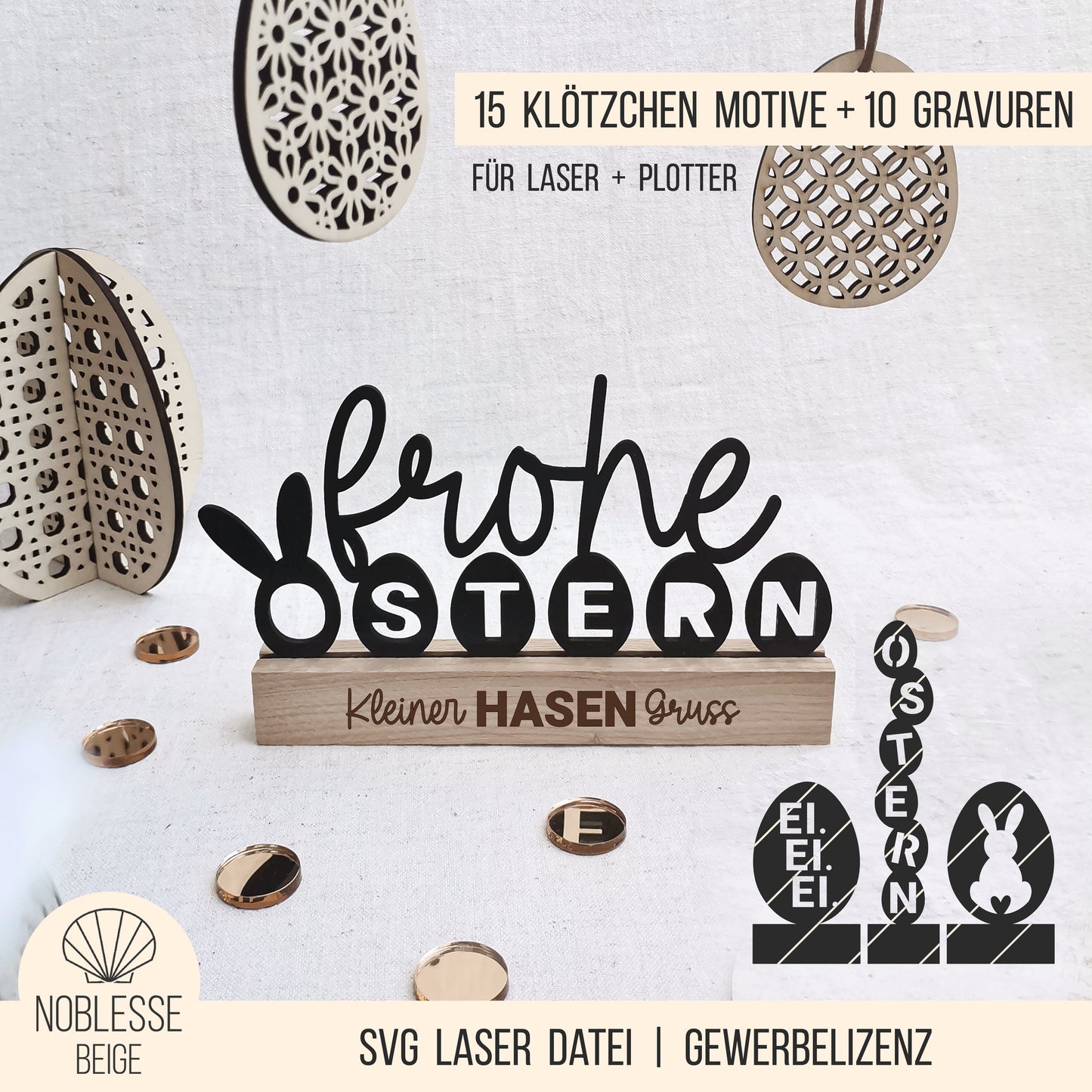 Frohe Ostern * Klötzchen Motiv * Bundle mit Klötzchen Gravuren * SVG Laserdatei