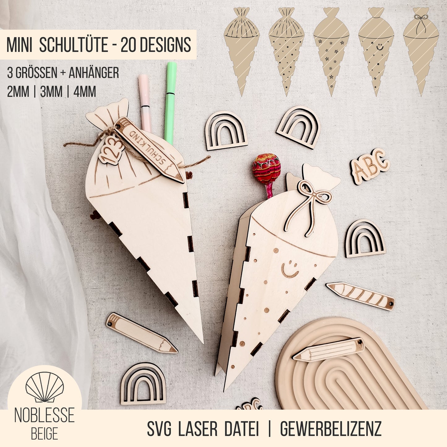 Mini Schultüte * Zuckertüte Geschenk Box * 2mm | 3mm | 4mm * SVG Laserdatei