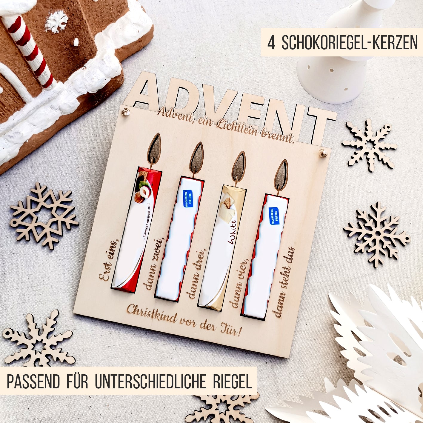 Adventskalender mit 4 Schokoriegel Kerzen * beleuchteter moderner Adventskranz & Advent Aktivitäten * Bundle * SVG Laserdatei