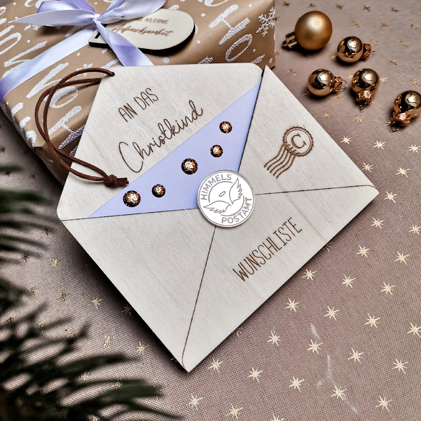 Personalisierbarer Briefumschlag für Wunschliste * Brief ans Christkind | Brief an den Weihnachtsmann * Briefkuvert aus Holz