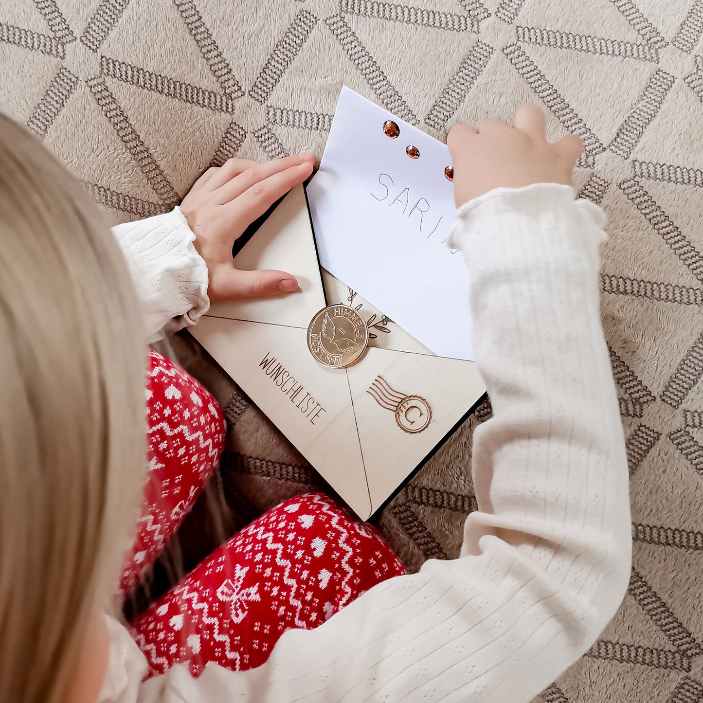 Personalisierbarer Briefumschlag für Wunschliste * Brief ans Christkind | Brief an den Weihnachtsmann * Briefkuvert aus Holz