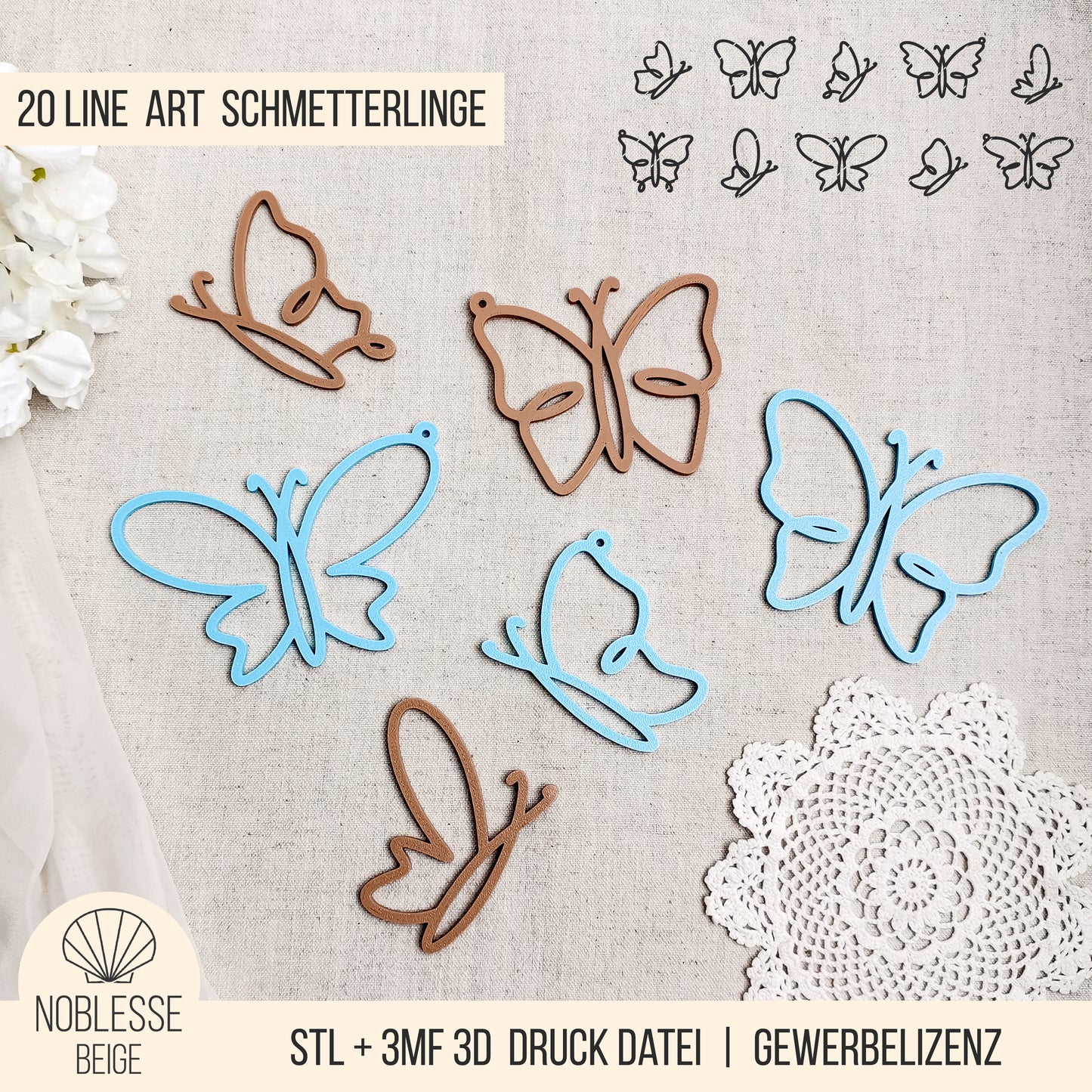 Schmetterlinge * Bundle * Line Art | Anhänger * 3D Druckdatei