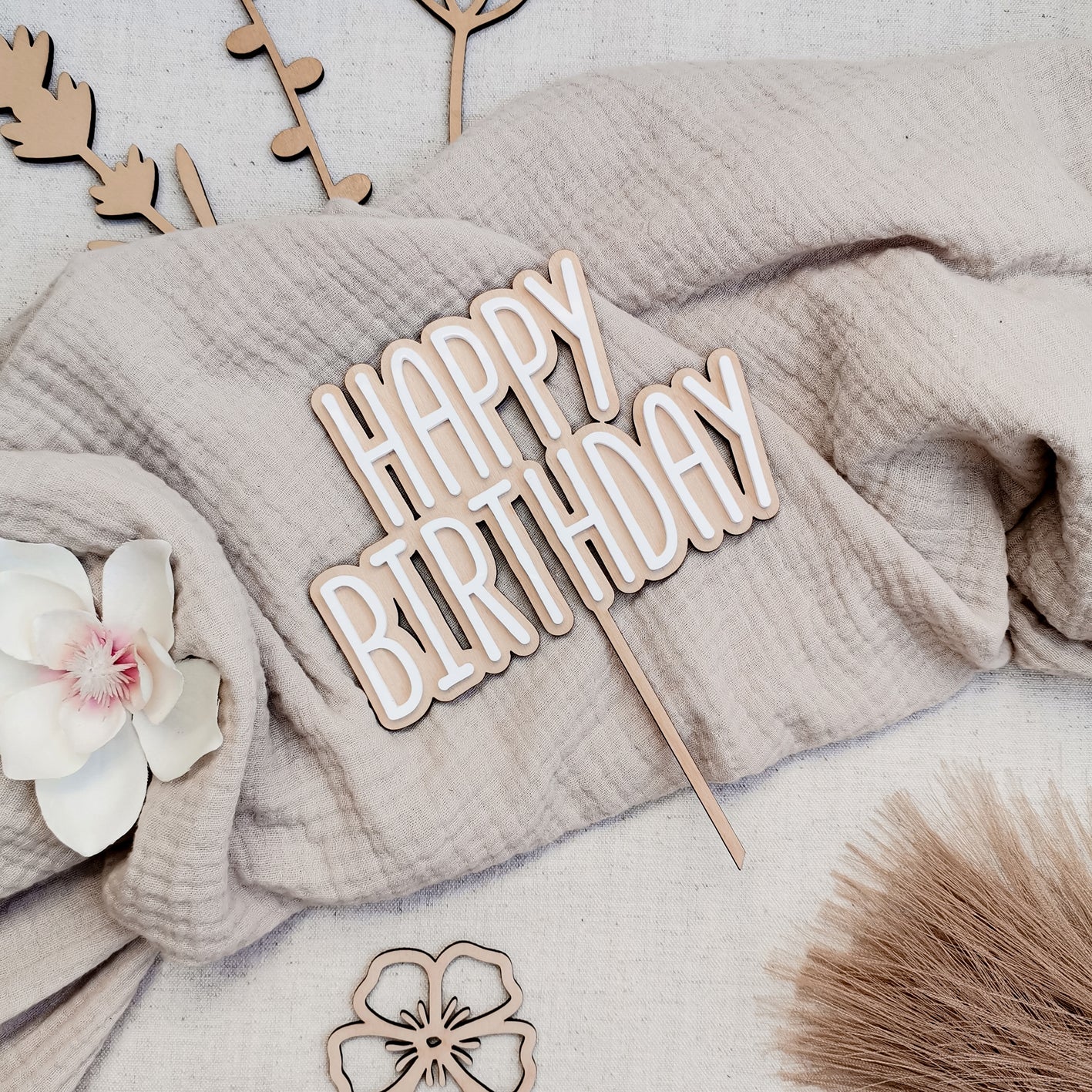 Cake Topper * Happy Birthday * Design High Letters * Holz & Acryl