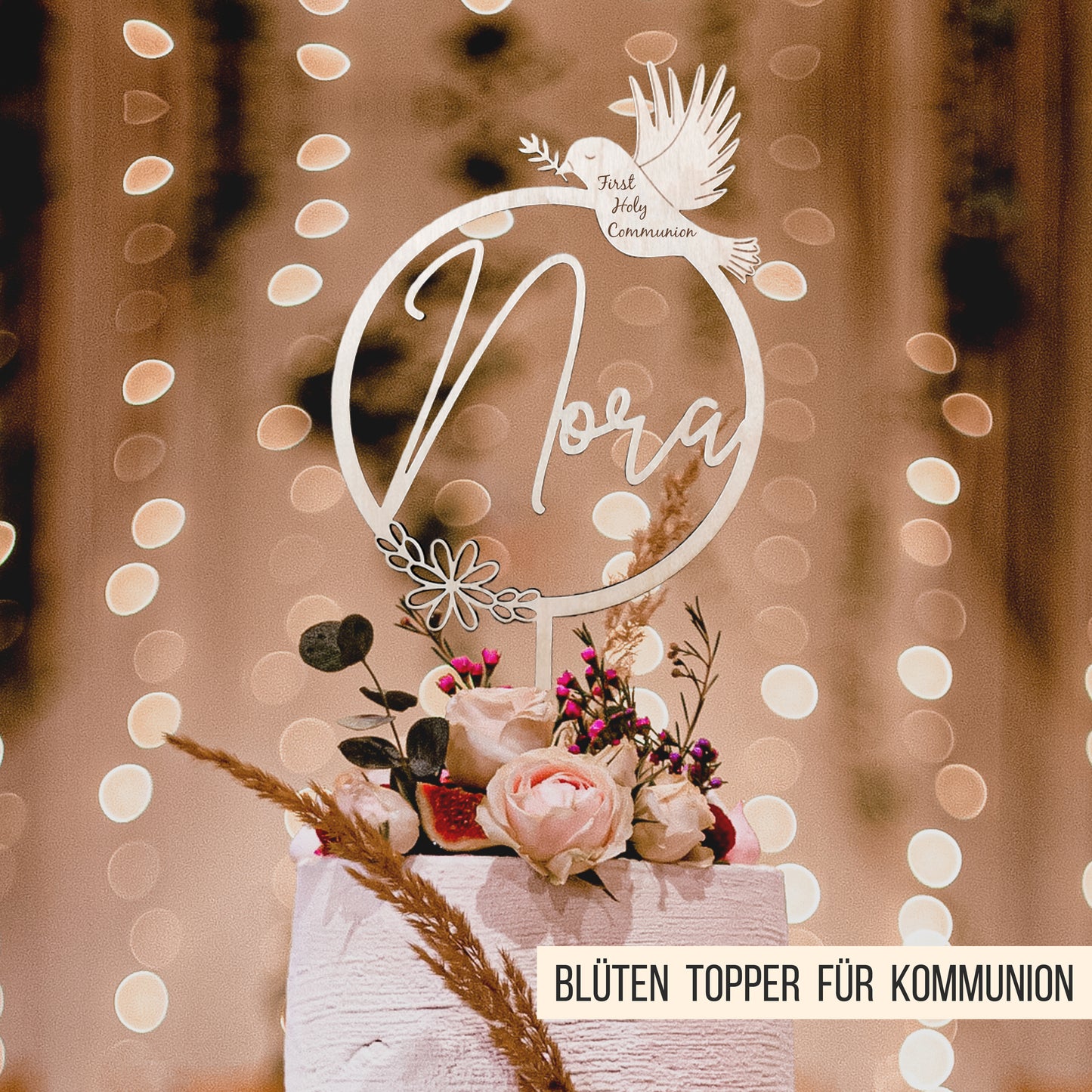 Cake Topper Taufe | Kommunion | Firmung * Taube im Kranz * 3 Designs * SVG Laserdatei