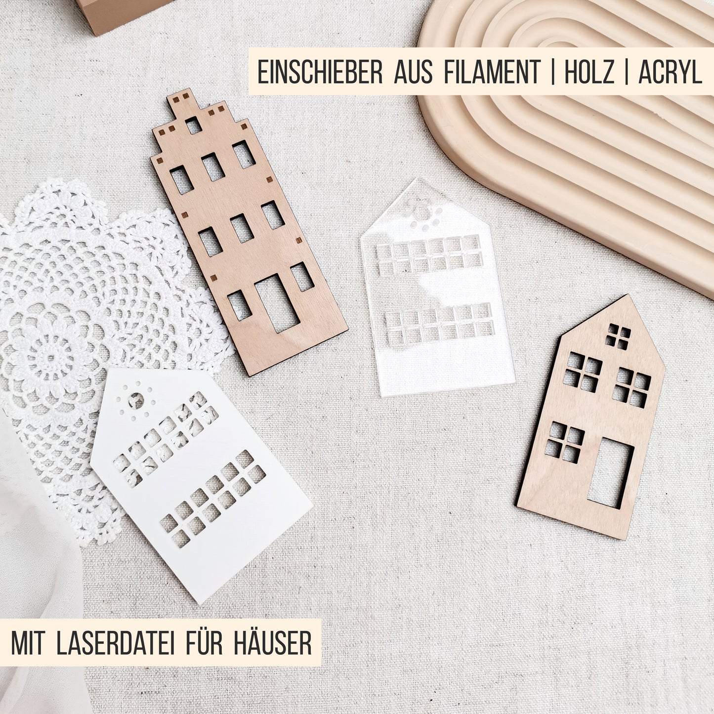 LED Häuserleiste Dekoleiste * Kombileiste für 3D Druck und Laser Einschieber * 3mm * STL + 3MF 3D Druckdatei | SVG Laserdatei