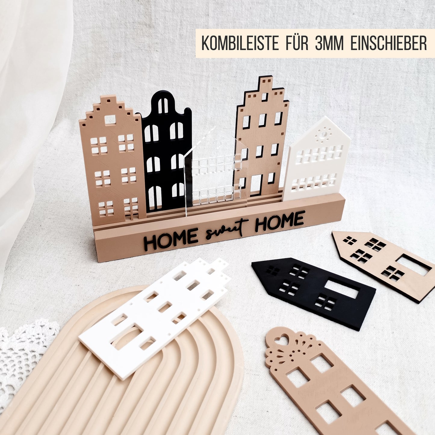 Häuserleiste Dekoleiste * Kombileiste für 3D Druck und Laser Einschieber * 3mm * STL + 3MF 3D Druckdatei | SVG Laserdatei