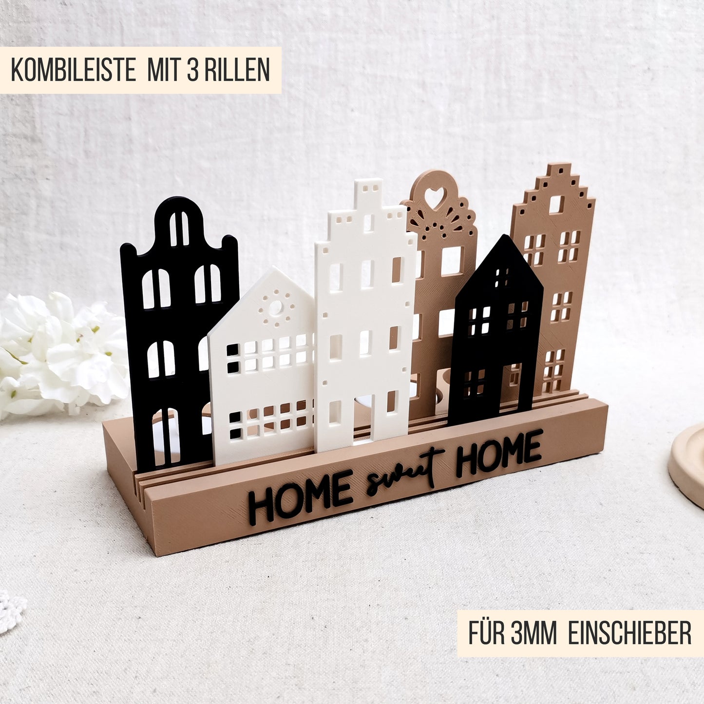LED Häuserleiste Dekoleiste * Kombileiste für 3D Druck und Laser Einschieber * 3mm * STL + 3MF 3D Druckdatei | SVG Laserdatei