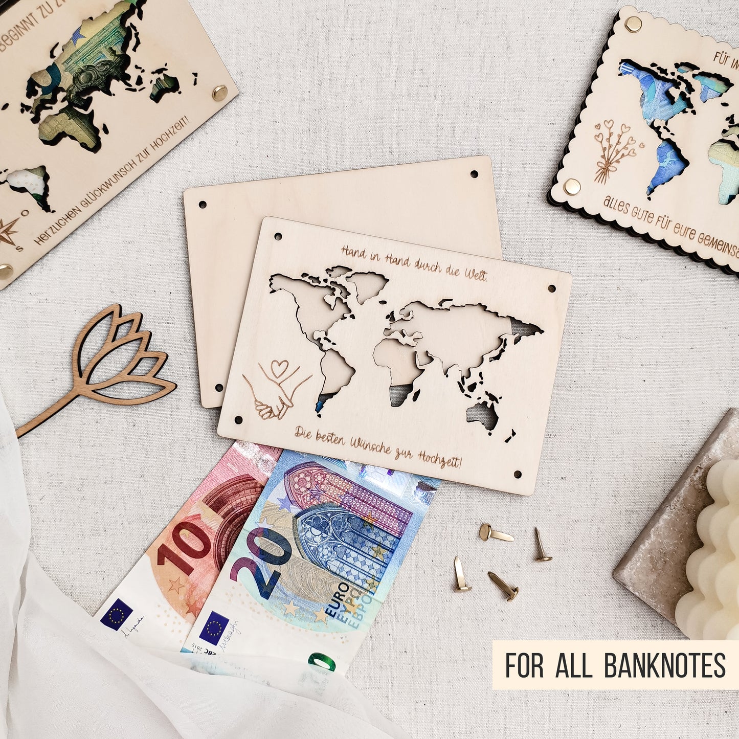Karte Weltkarte für Geldgeschenk * Hochzeitsgeschenk * Bundle * SVG Laserdatei