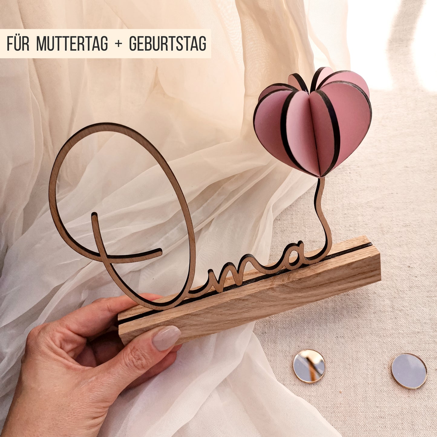 Mama | Oma Schriftzug mit 3D Herzballon * für Klötzchen 16cm * mit Klötzchen Gravuren * SVG Laserdatei