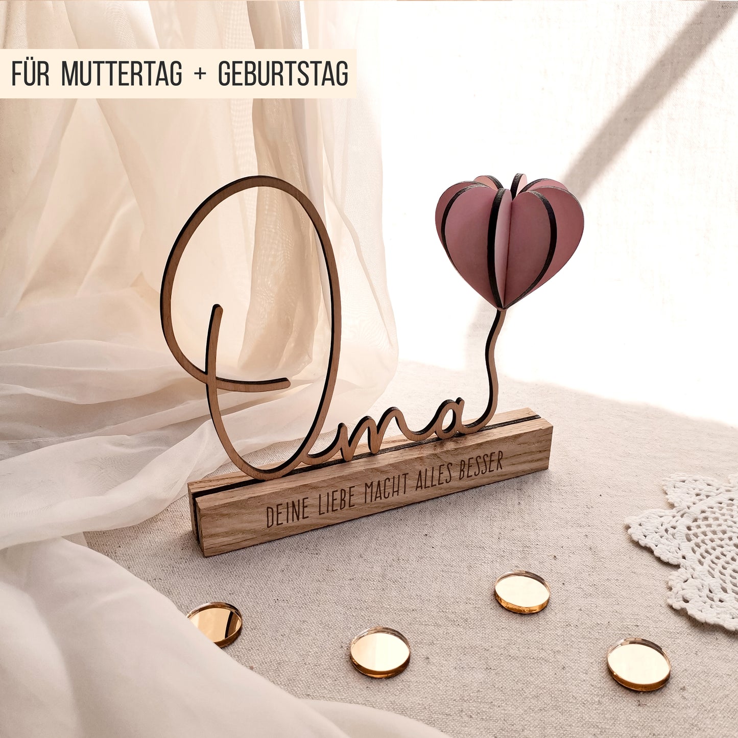 Mama | Oma Schriftzug mit 3D Herzballon * für Klötzchen 16cm * mit Klötzchen Gravuren * SVG Laserdatei
