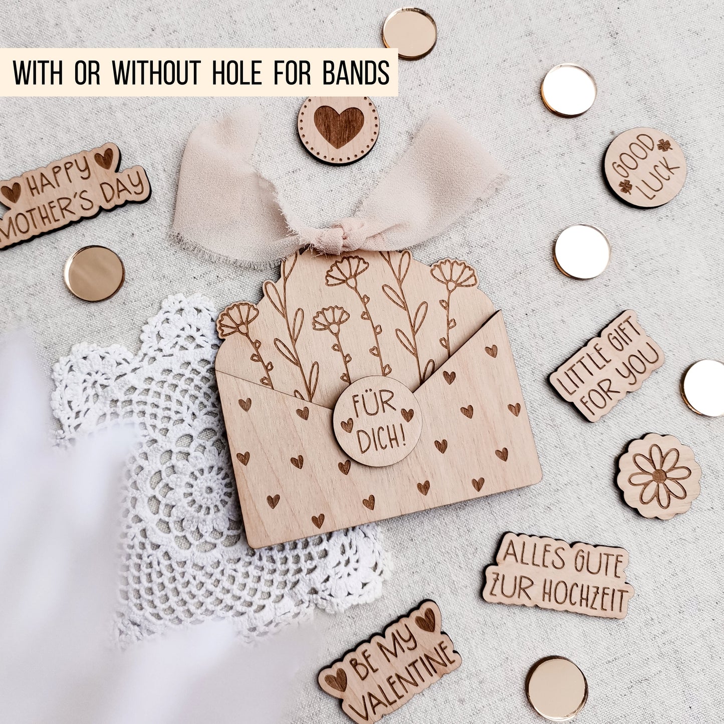 Briefumschlag mit Blumen * für Gutschein | Geld | Banknoten * Geschenk Geburtstag + diverse Anlässe* mit Buttons * SVG Laserdatei