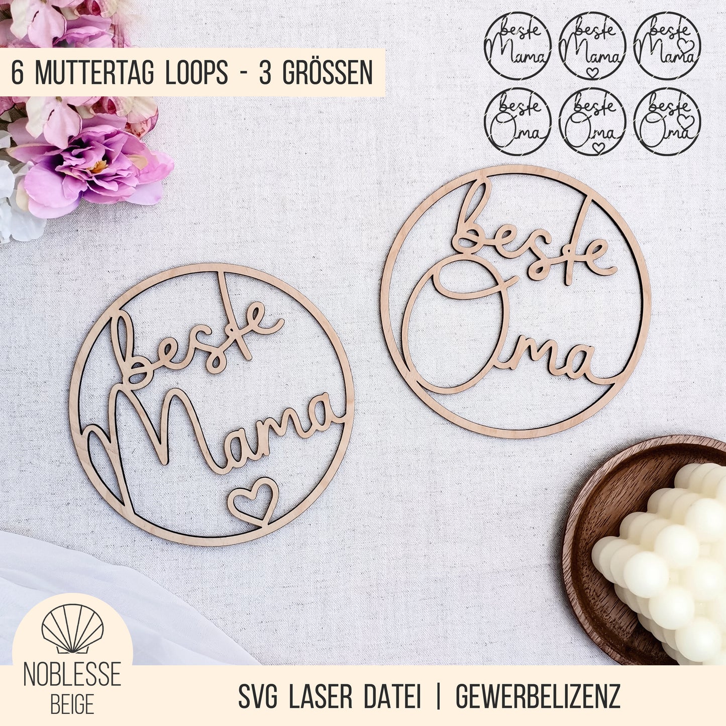 Loop mit Herz * Beste Mama | Beste Oma * 3 Größen * SVG Laserdatei