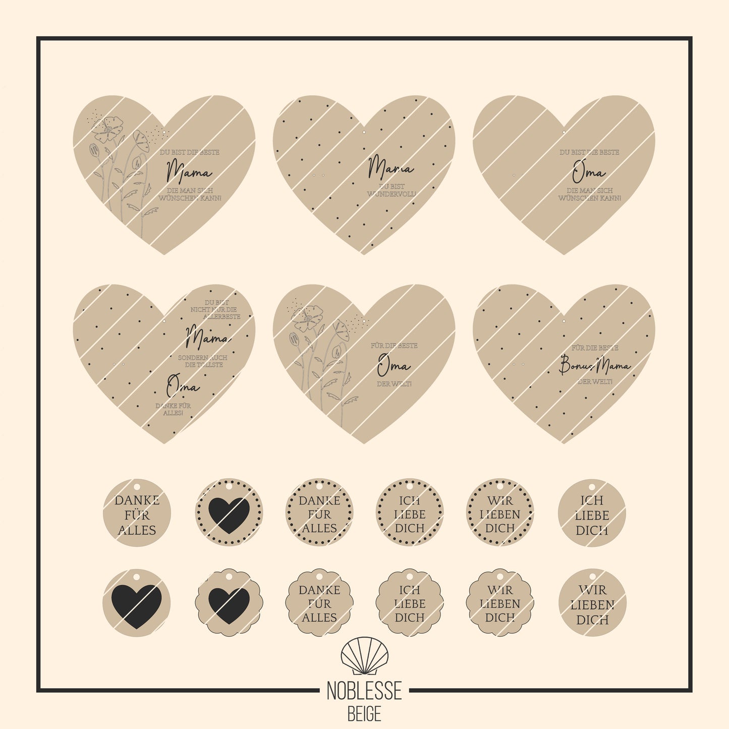 Herz Schild für Mama | Oma | Bonusmama * Geschenk Muttertag * mit Anhängern * Bundle * SVG Laserdatei