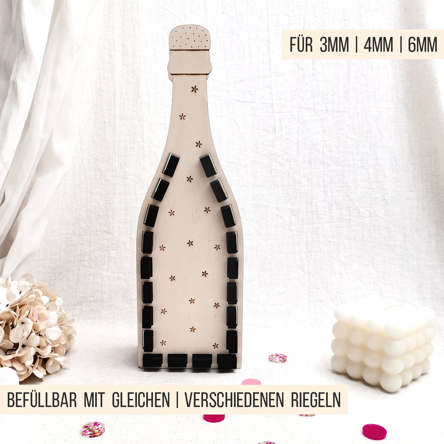 Sektflasche Aufsteller für kurze Schokoriegel * Muttertag * 3mm | 4mm | 6mm * Bundle * SVG Laserdatei