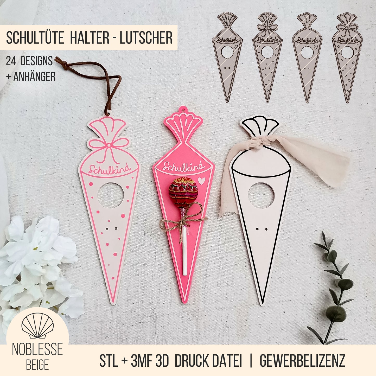 Schultüte * Halter für Lutscher * Bundle 24 Varianten * STL + 3MF 3D Druckdatei