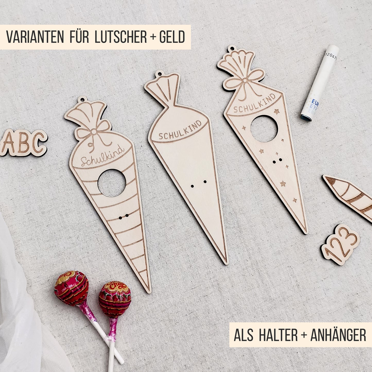 Schultüte * Halter für Lutscher | Geld * Bundle * 54 Designs * SVG Laserdatei
