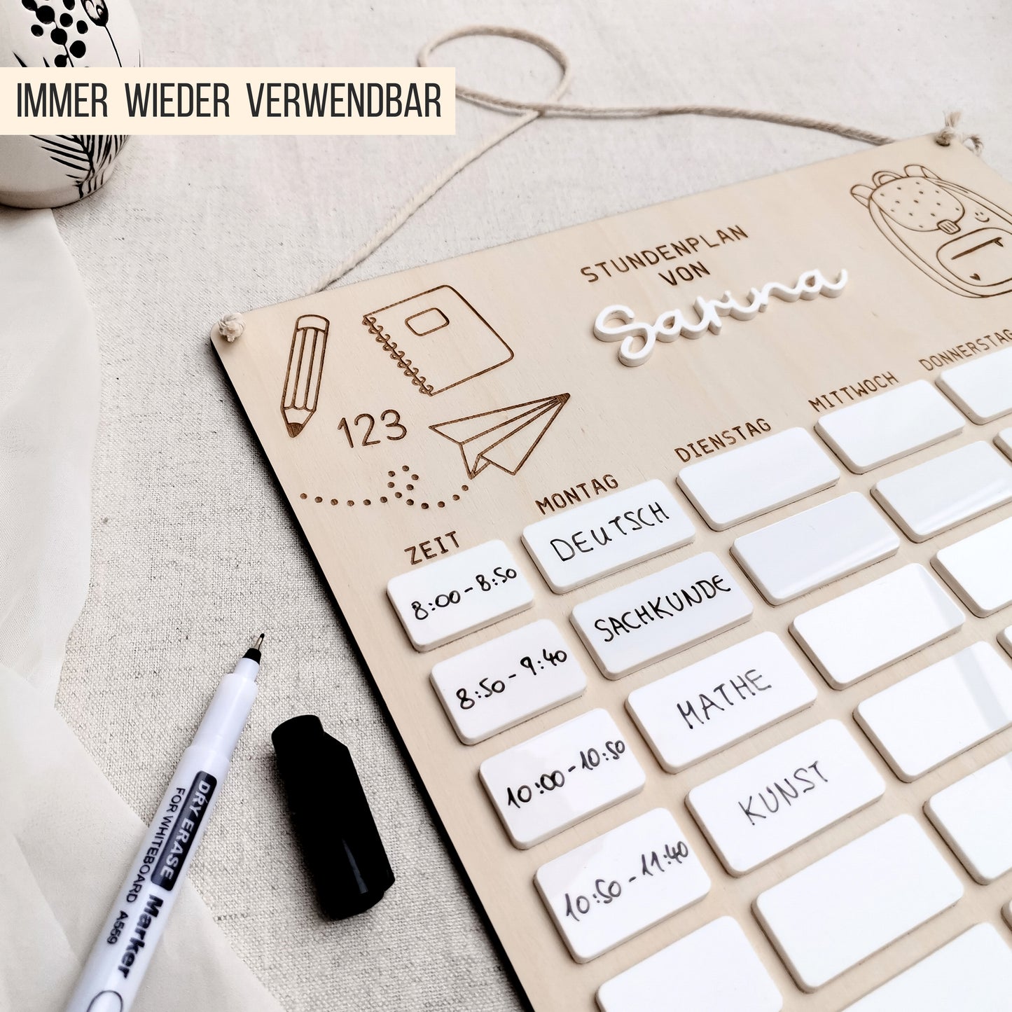 Stundenplan wieder-beschreibbar * mit | ohne Nachmittagsplanung * Bundle * SVG Laserdatei