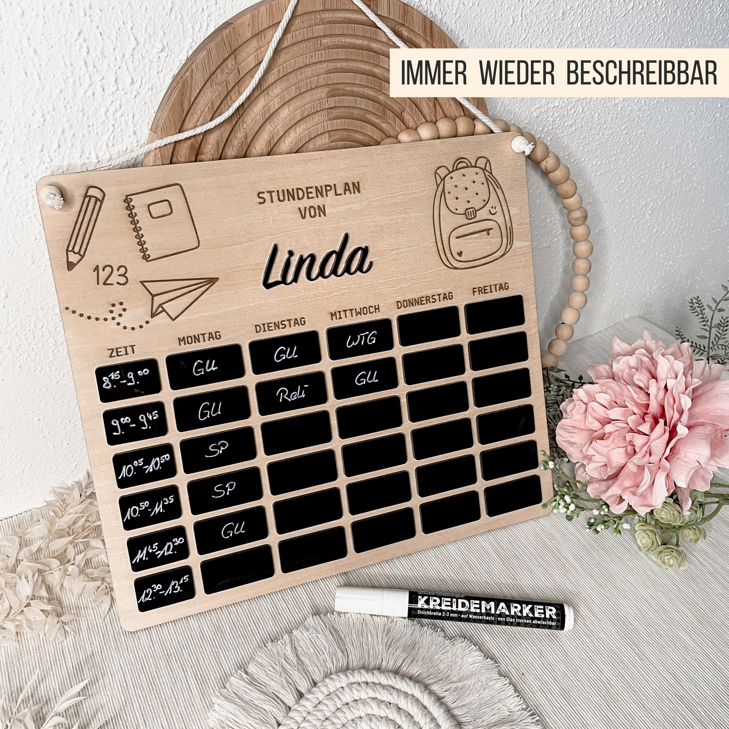 Stundenplan wieder-beschreibbar * mit | ohne Nachmittagsplanung * Bundle * SVG Laserdatei