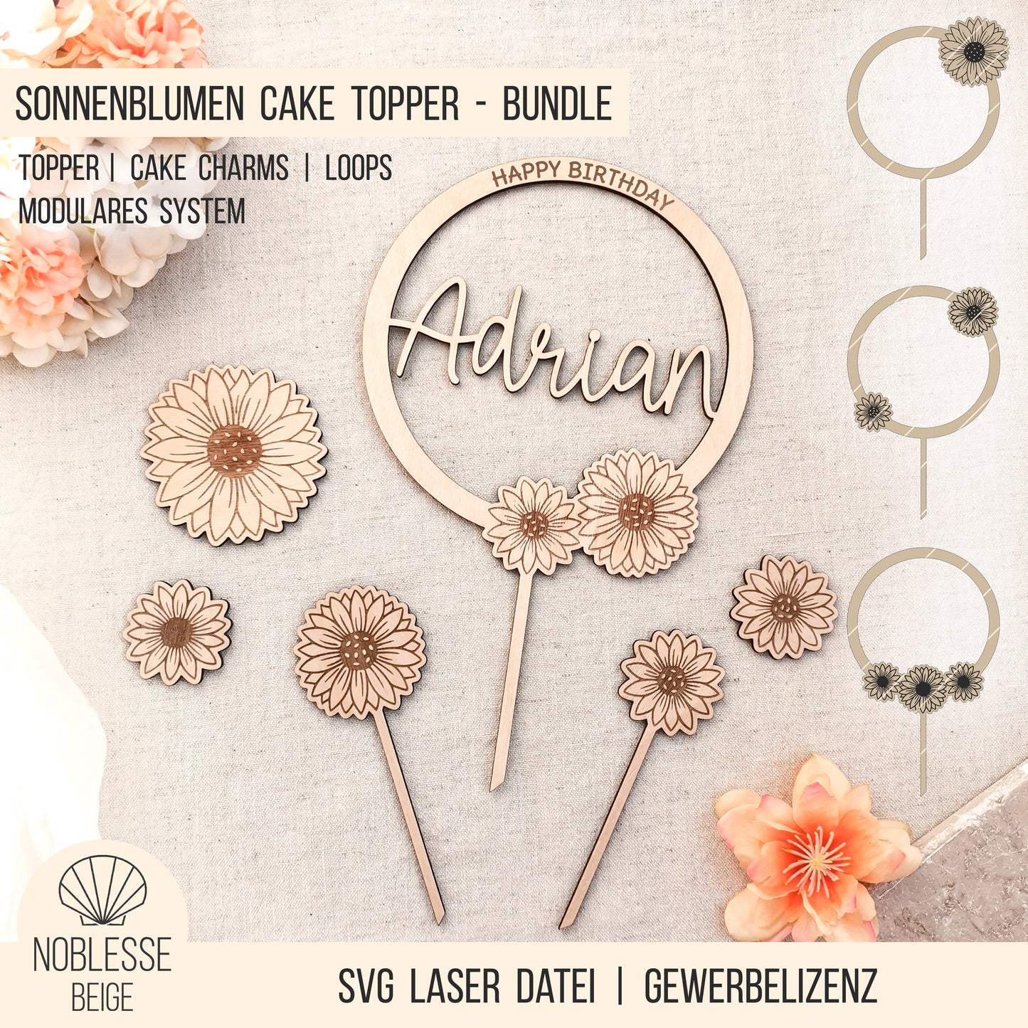 Sonnenblumen Cake Topper | Cake Charm | Loops * Bundle * SVG Laserdatei