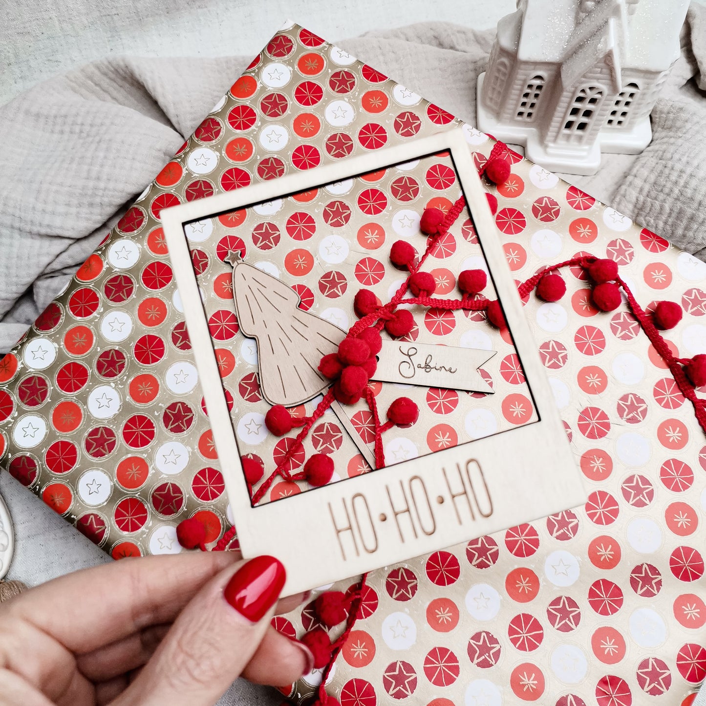 Weihnachtliche XMAS Fotorahmen aus Holz * personalisiert mit Wunschtext