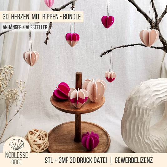 3D Herzen * Aufsteller & Anhänger * Bundle * STL + 3MF 3D Druckdatei