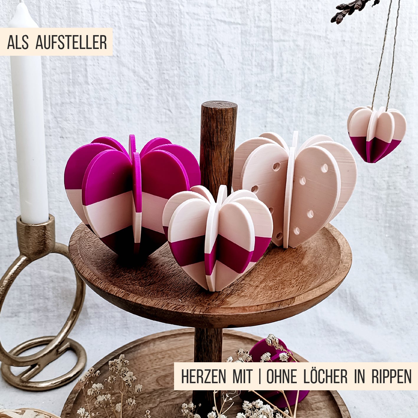 3D Herzen * Aufsteller & Anhänger * Bundle * STL + 3MF 3D Druckdatei