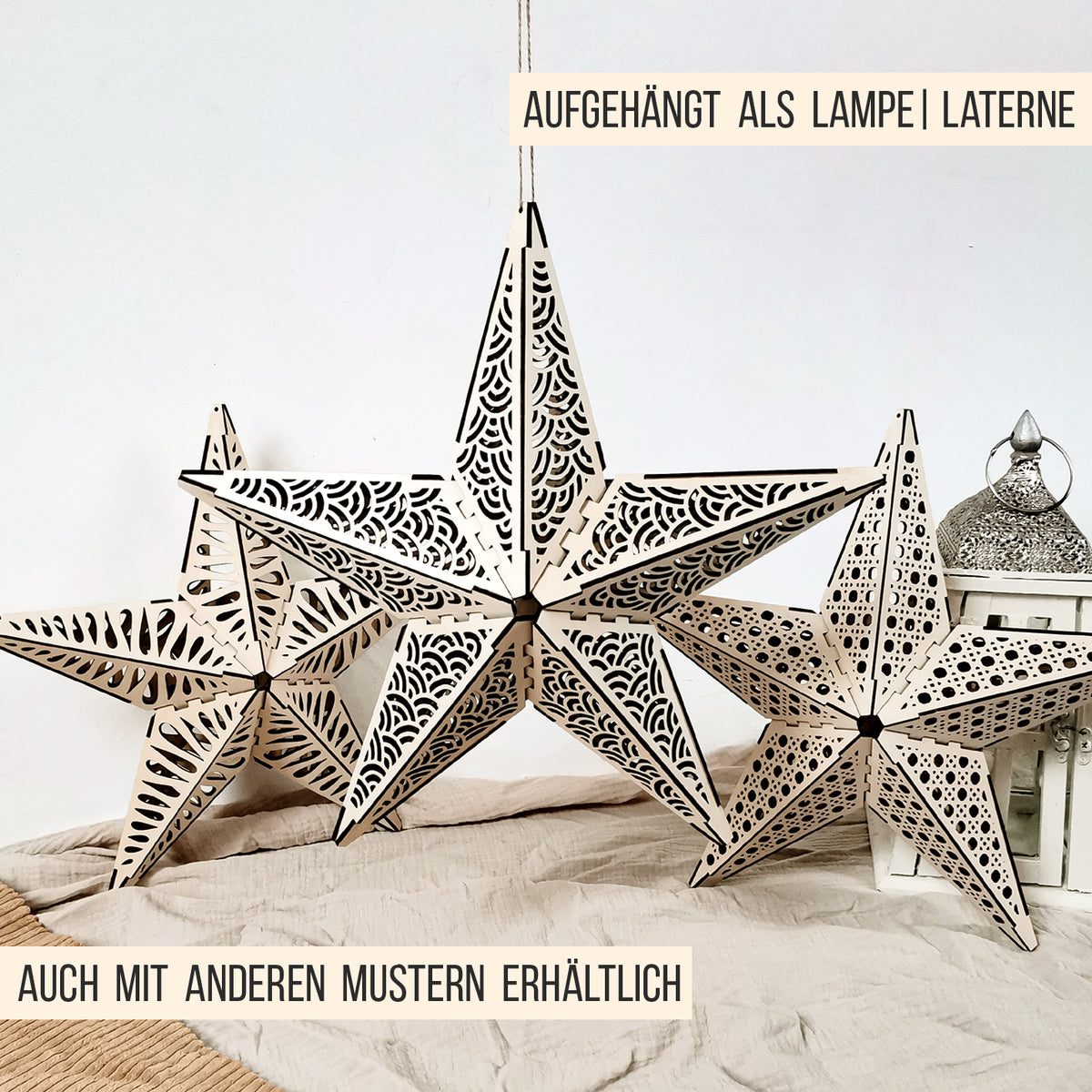 3D Stern Design Bögen Skandi | 40cm LED Leuchtstern Lampe | SVG Laserdatei