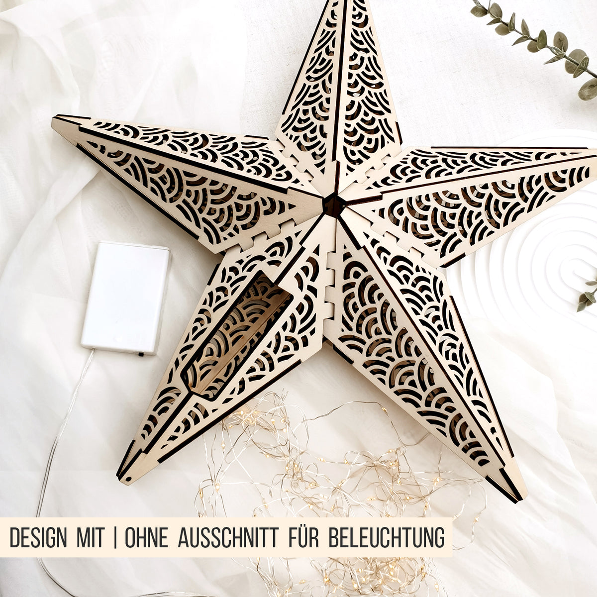 3D Stern Design Bögen Skandi | 40cm LED Leuchtstern Lampe | SVG Laserdatei