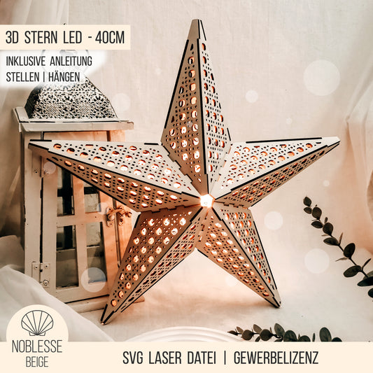3D Stern Design Wiener Geflecht Rattan | 40cm LED Leuchtstern | SVG Laserdatei