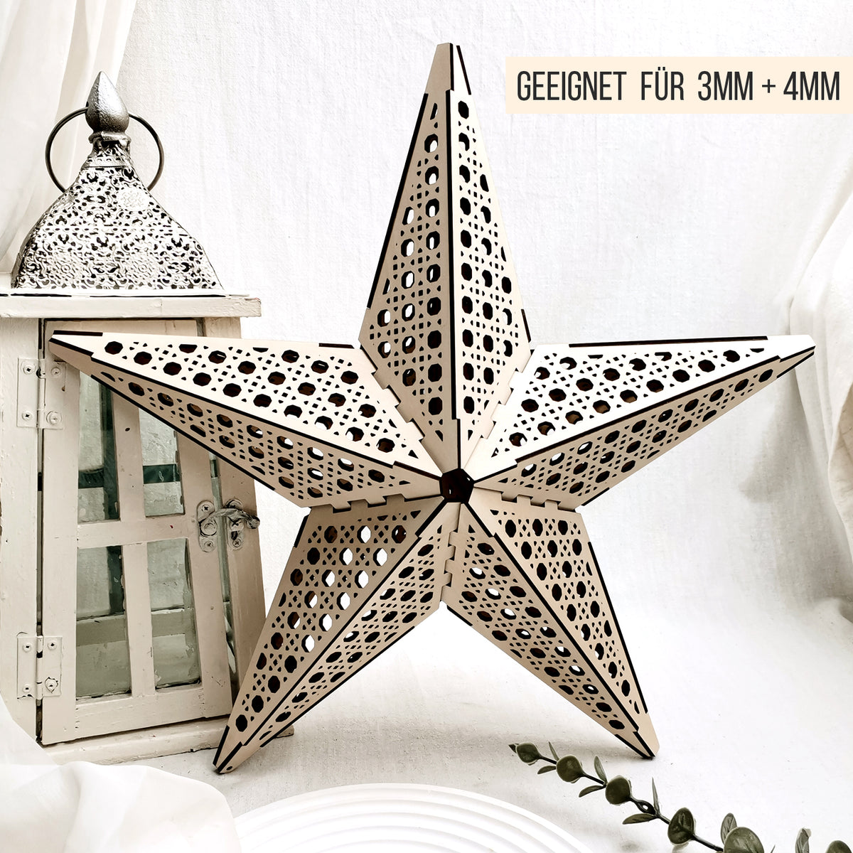 3D Stern Design Wiener Geflecht Rattan | 40cm LED Leuchtstern | SVG Laserdatei