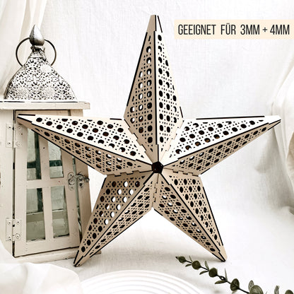 3D Stern Design Wiener Geflecht Rattan | 40cm LED Leuchtstern | SVG Laserdatei