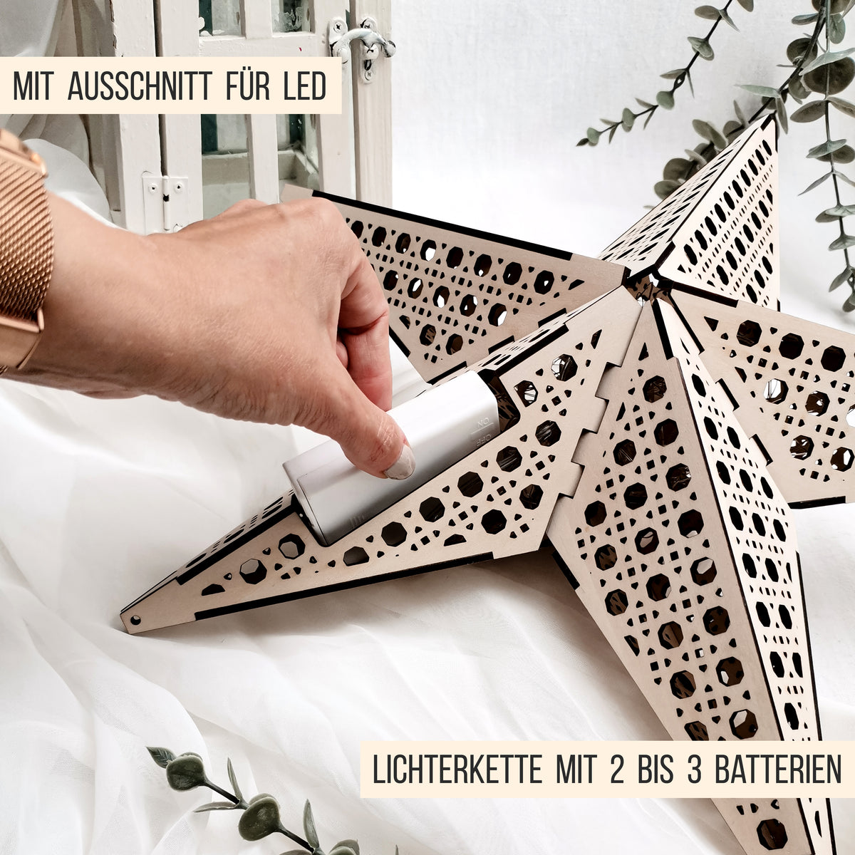 3D Stern Design Wiener Geflecht Rattan | 40cm LED Leuchtstern | SVG Laserdatei