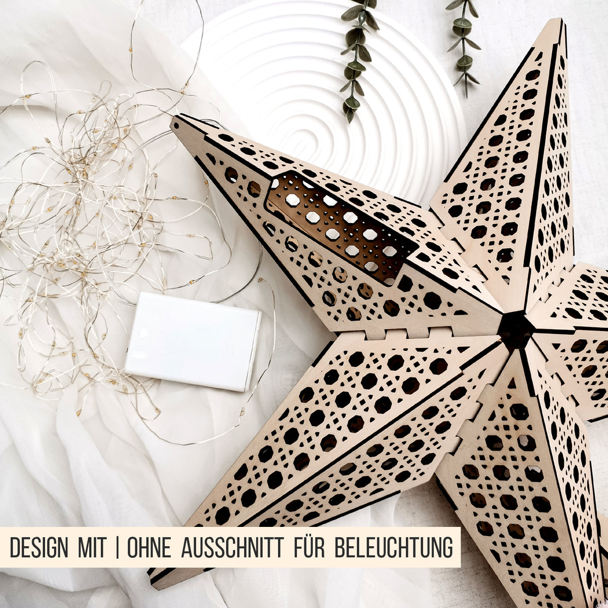 3D Stern Design Wiener Geflecht Rattan | 40cm LED Leuchtstern | SVG Laserdatei