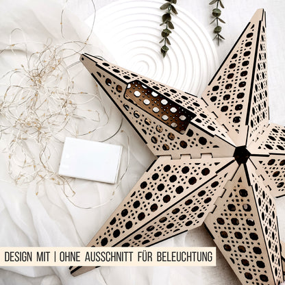 3D Stern Design Wiener Geflecht Rattan | 40cm LED Leuchtstern | SVG Laserdatei