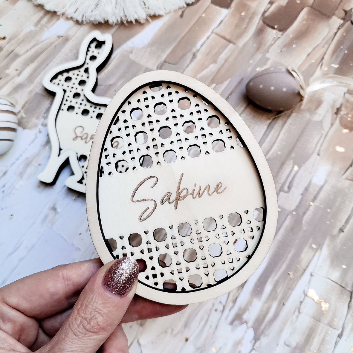 3D-Anhänger Osterei | Osterhase * Personalisiert mit Namen * Design Rattan