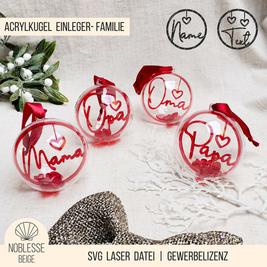 Weihnachtskugel Einleger Familie * Inlay für Kugel aus Acryl * skalierbar * Bundle * SVG Laserdatei