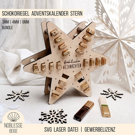 Adventskalender Stern für goldene Schokoriegel * 3mm | 4mm | 6mm * Bundle * SVG Laserdatei