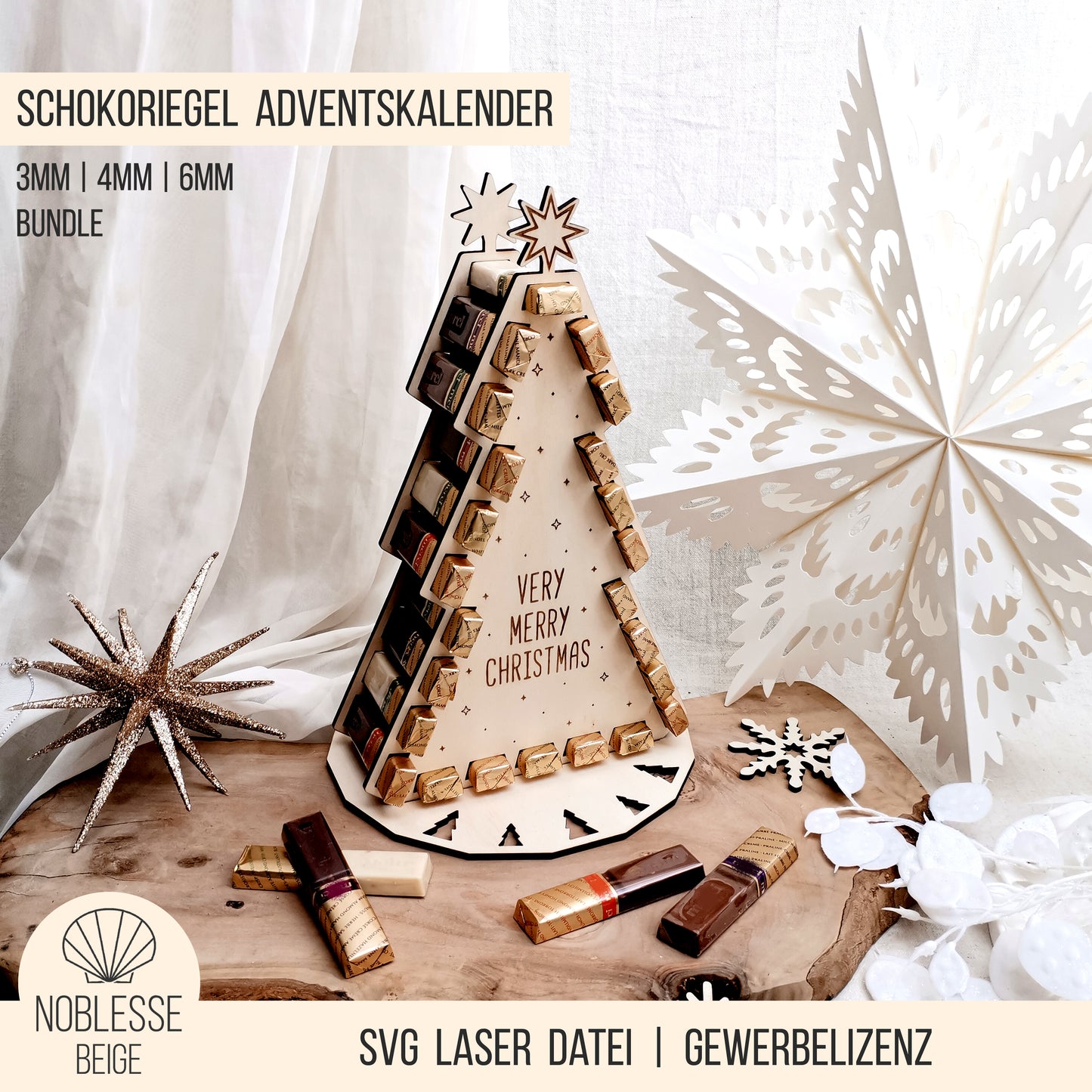 Adventskalender Weihnachtsbaum für Schokoriegel * 3mm | 4mm | 6mm * Bundle * SVG Laserdatei