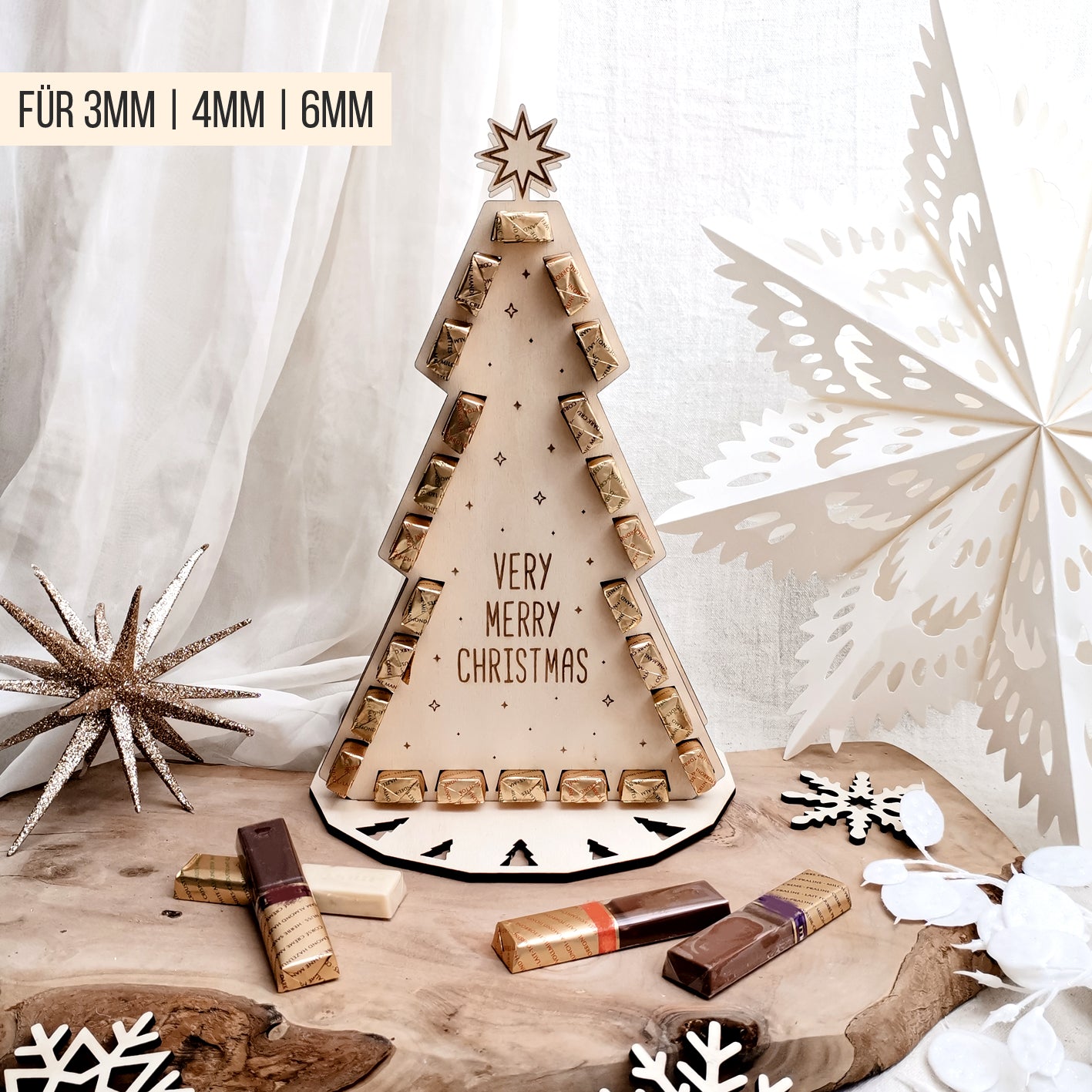 Adventskalender Weihnachtsbaum für Schokoriegel * 3mm | 4mm | 6mm * Bundle * SVG Laserdatei