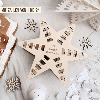 Adventskalender Stern für lange orange-weisse Schokoriegel * 3mm | 4mm | 6mm * Bundle * SVG Laserdatei