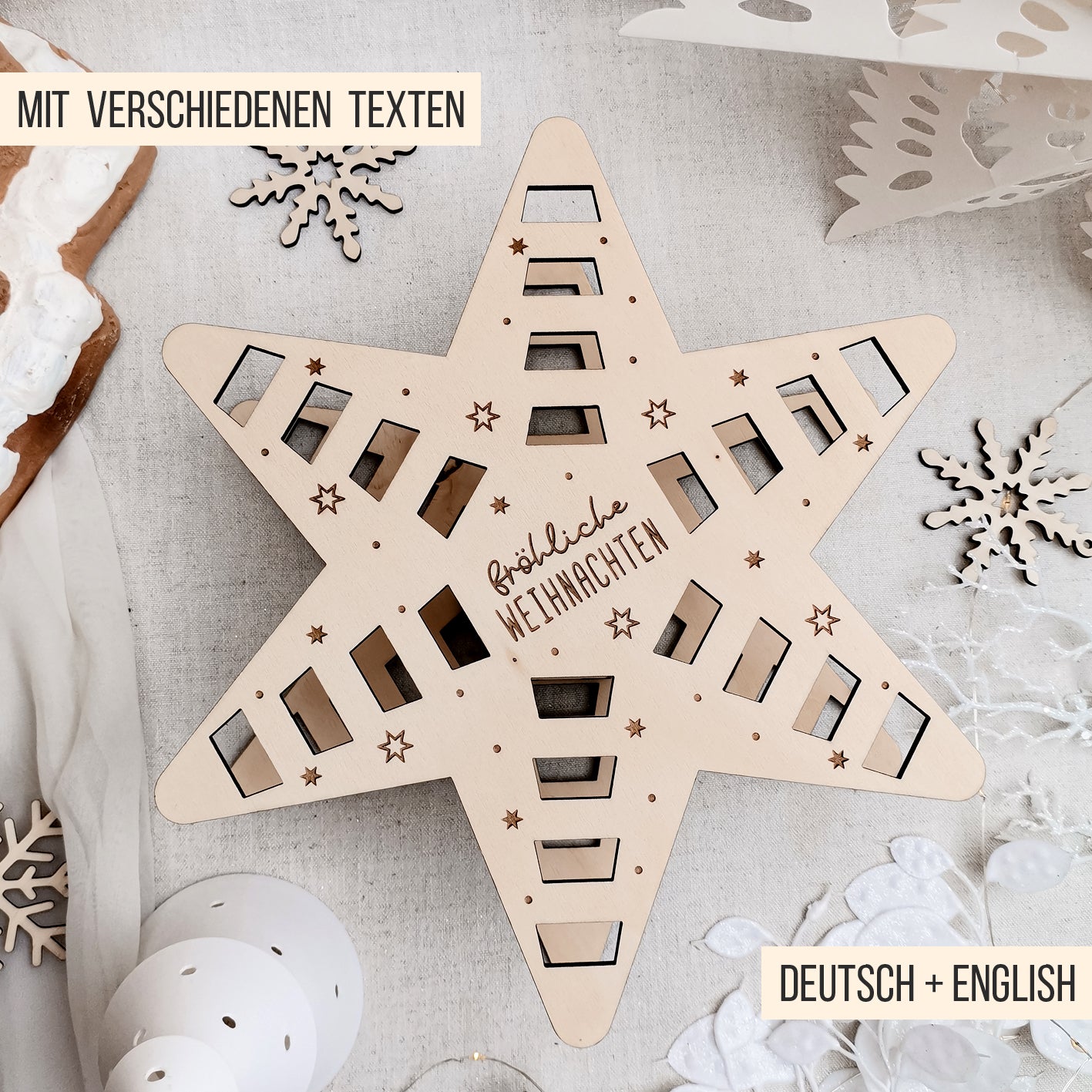 Adventskalender Stern für lange orange-weisse Schokoriegel * 3mm | 4mm | 6mm * Bundle * SVG Laserdatei